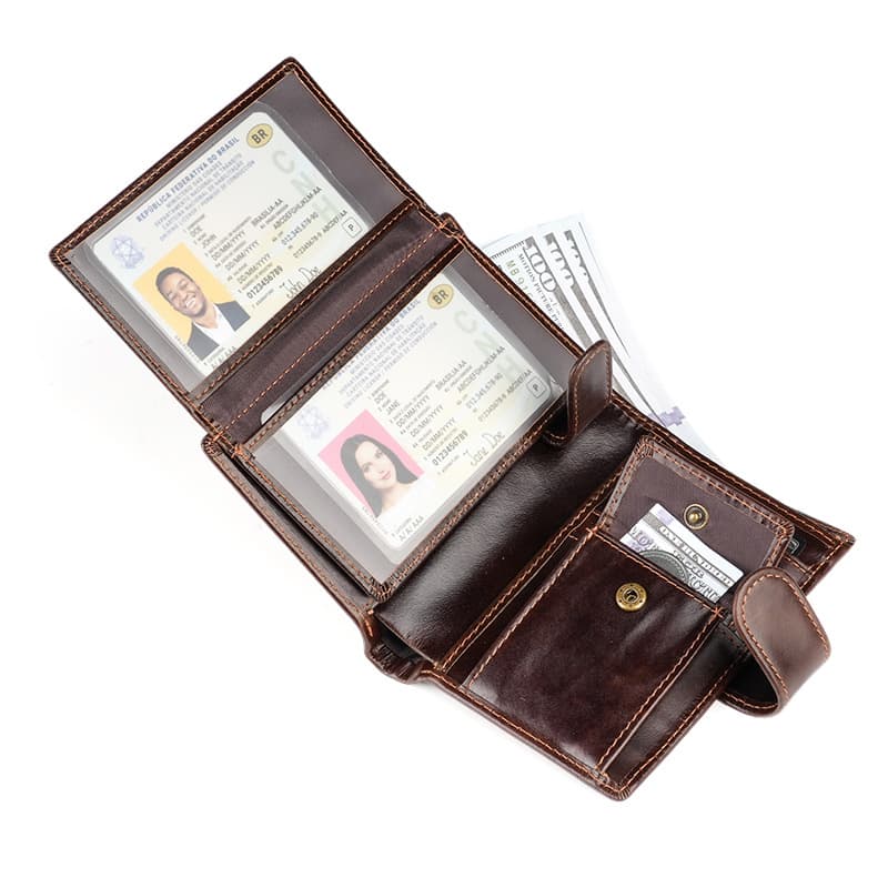 Men's Women's Genuine Leather Wallet Premium Casual Coin Purse Multi-Card Slot Oily Cowhide Bifold Wallet with Coin Pocket
