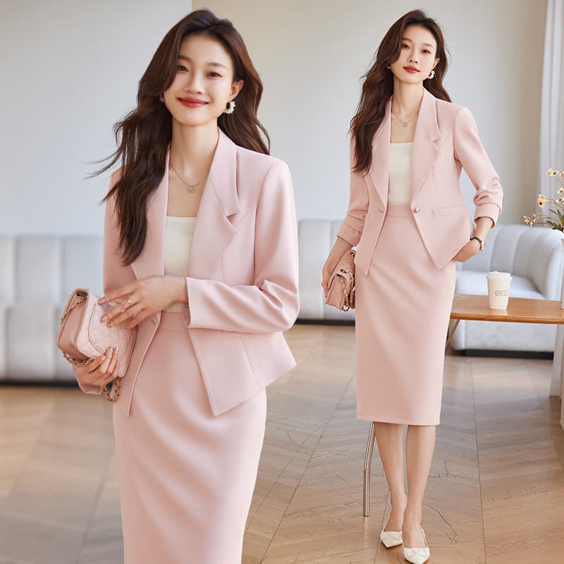 Pink Suit Jacket Women's Spring Autumn Professional Formal Host Elegant High-End Feeling Office West Suit Set Skirt