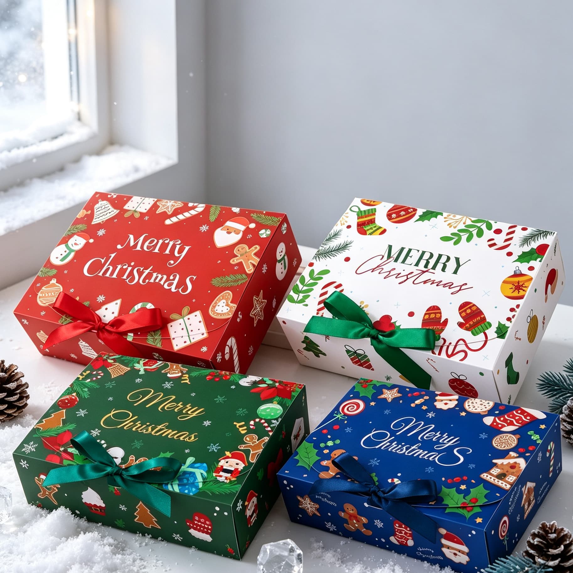 Christmas packaging gift box Christmas party gift box bow flip carton Christmas set packaging box
