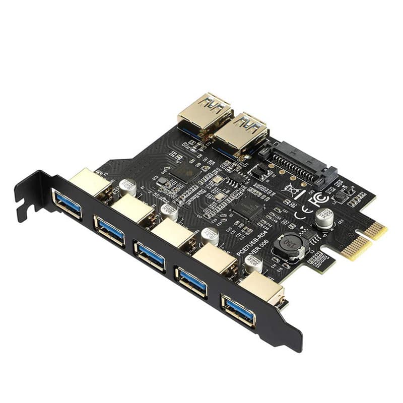 USB 3.2 Expansion Card 7-Port Adapter 5-Port + 19PIN Front Panel Main Controller D720201 Dual Chip GEN1 5Gbps