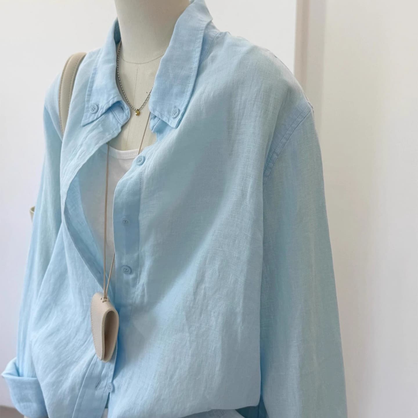 Highly Recommended! Summer Cool Season~ Korean-style Blue Ramie Blend Skin-friendly Breathable Versatile Sun Protection Shirt