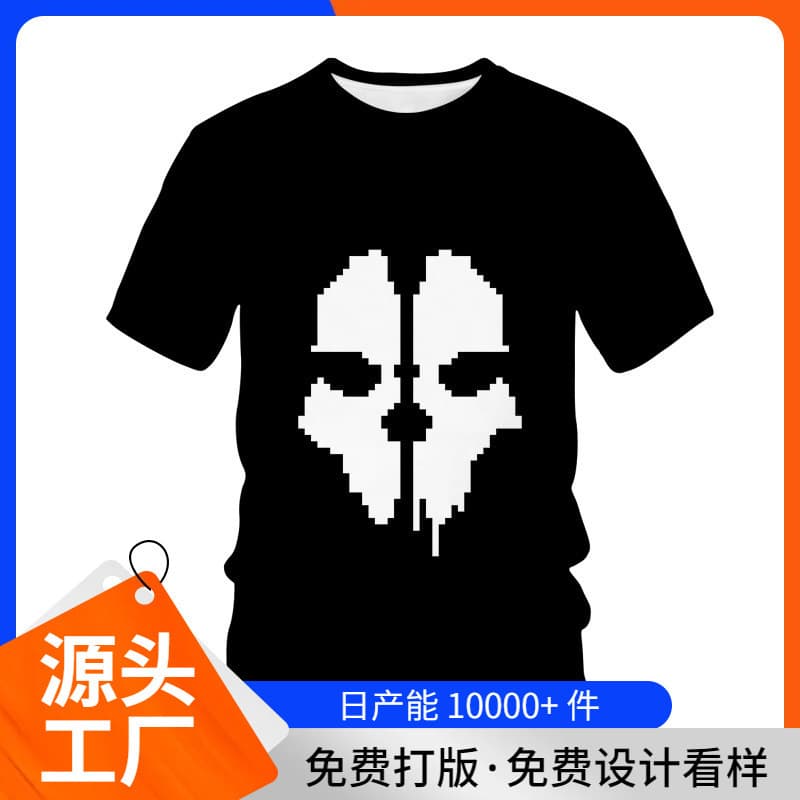 European large size Call of Duty electronic shooting game 3D digital printing round neck men's T-shirt cosplay trend