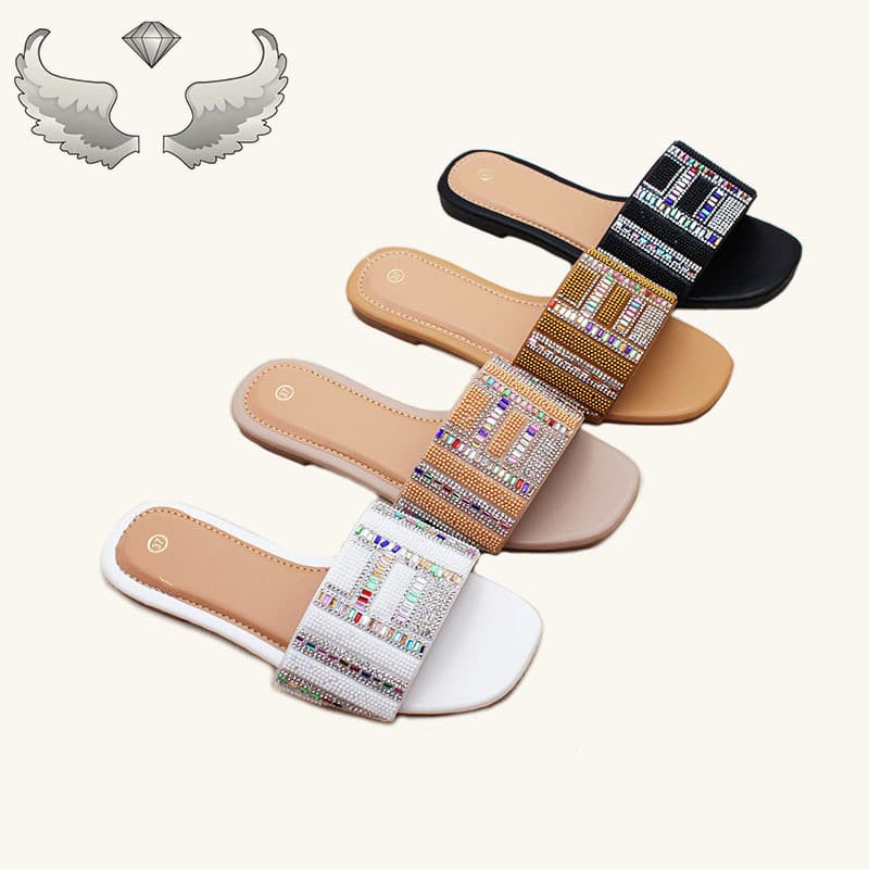 Suriname wholesale ladies sandals summer flat fashion light luxury sparkling diamond sandals Ladies slippers