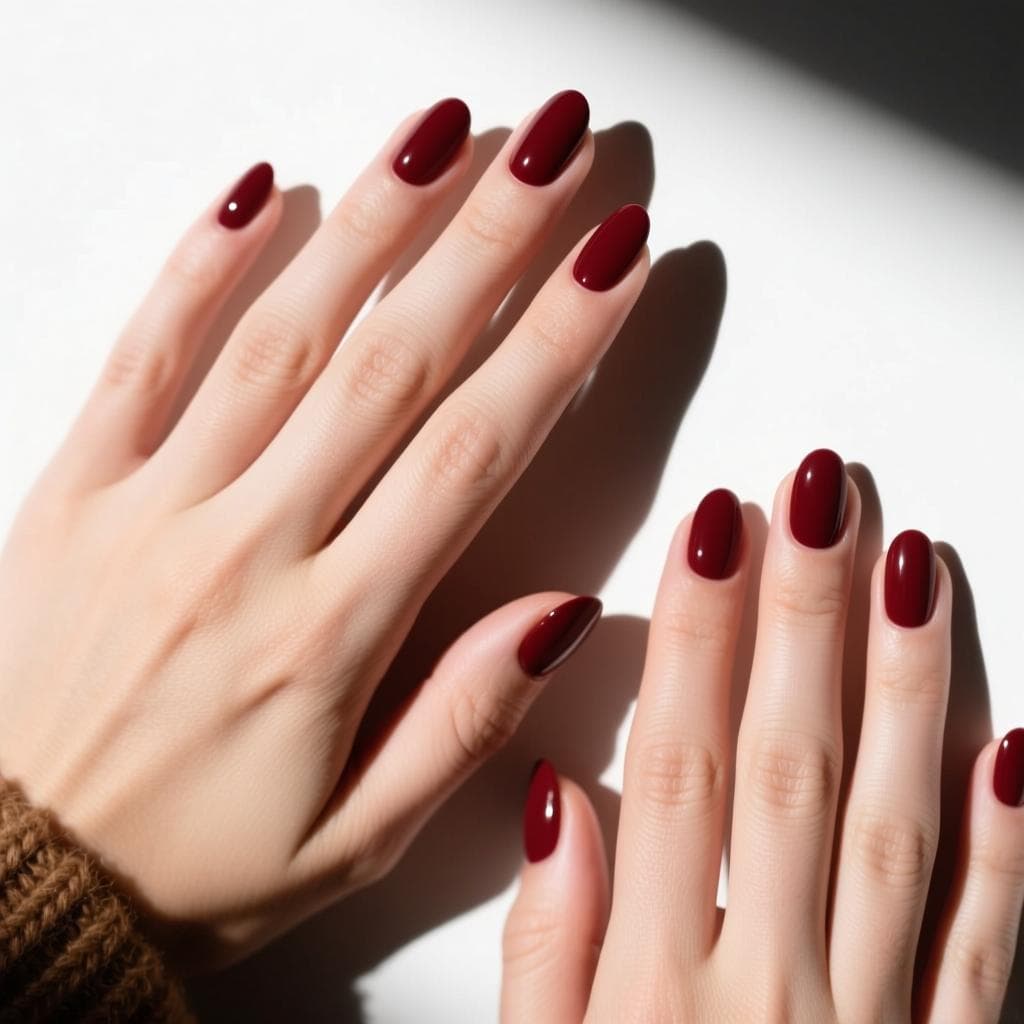 New European and American cross-border short oval autumn/winter dark red nude solid color glossy nail art wearable nail tips false nails