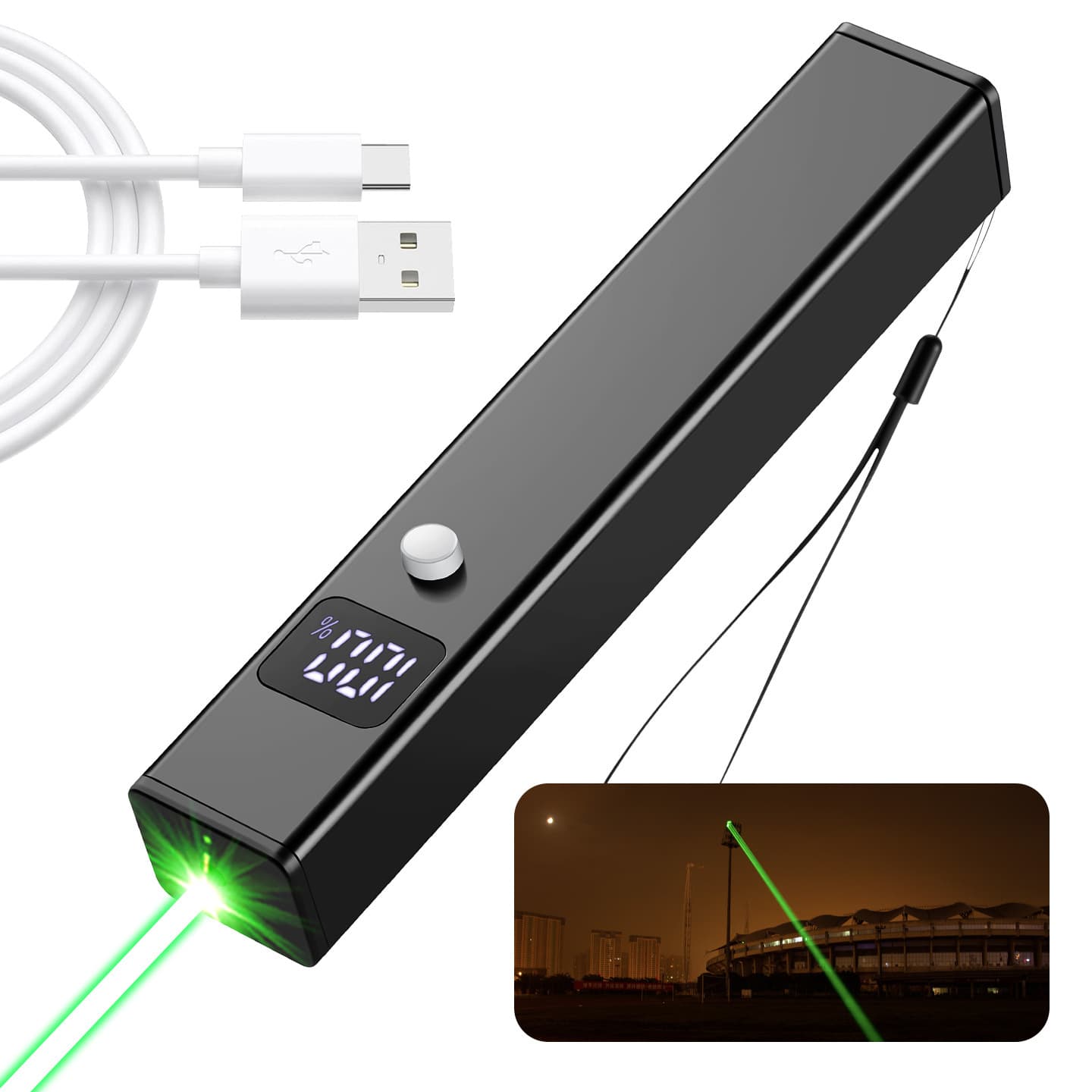 Laser Pointer Rechargeable Laser Light Long Range High Power Green Laser Flashlight Smart Battery Display Sand Table Pointer
