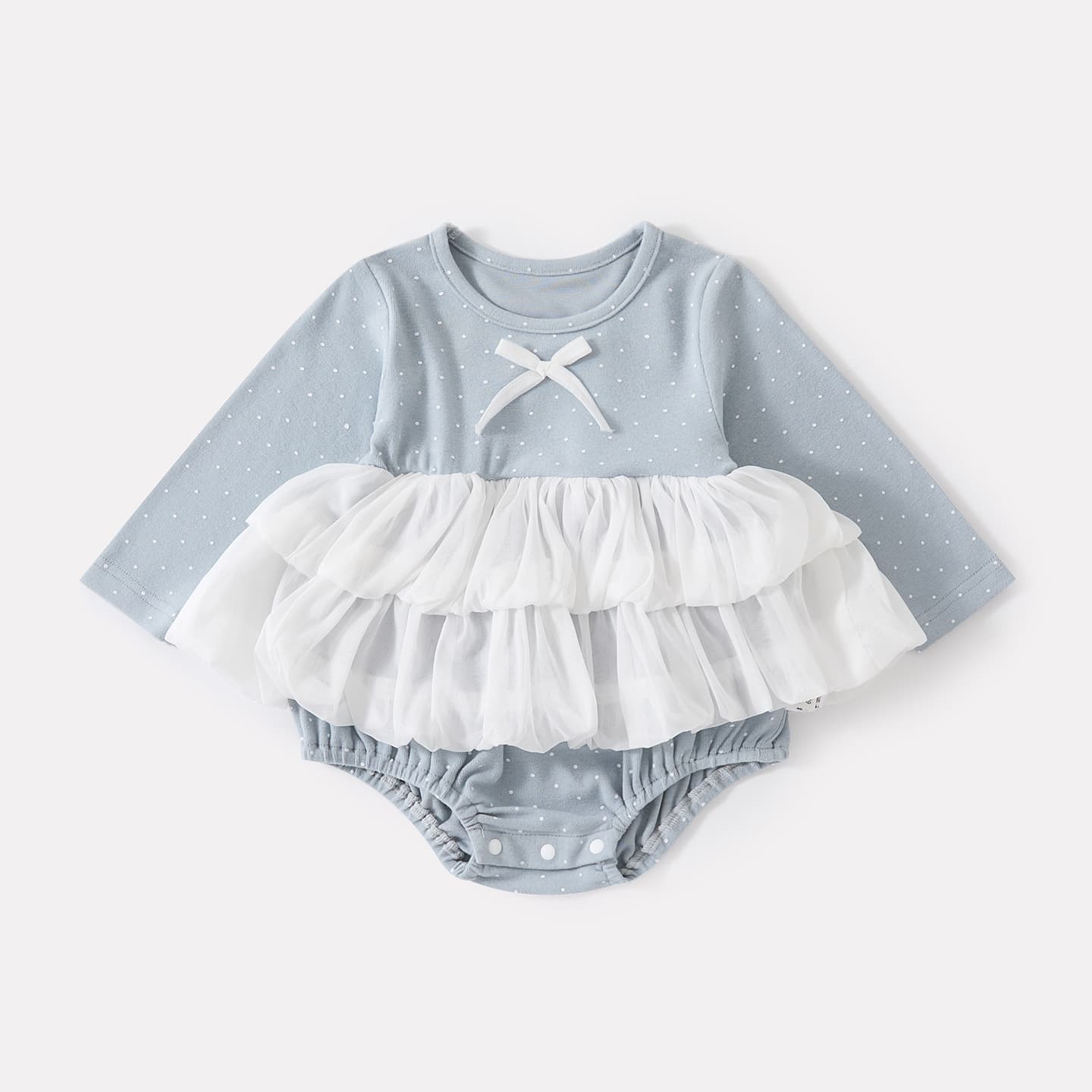 Newborn Korean style polka-dot bag fart clothing for baby girls in autumn new bow stitching mesh long-sleeved knitted khaki