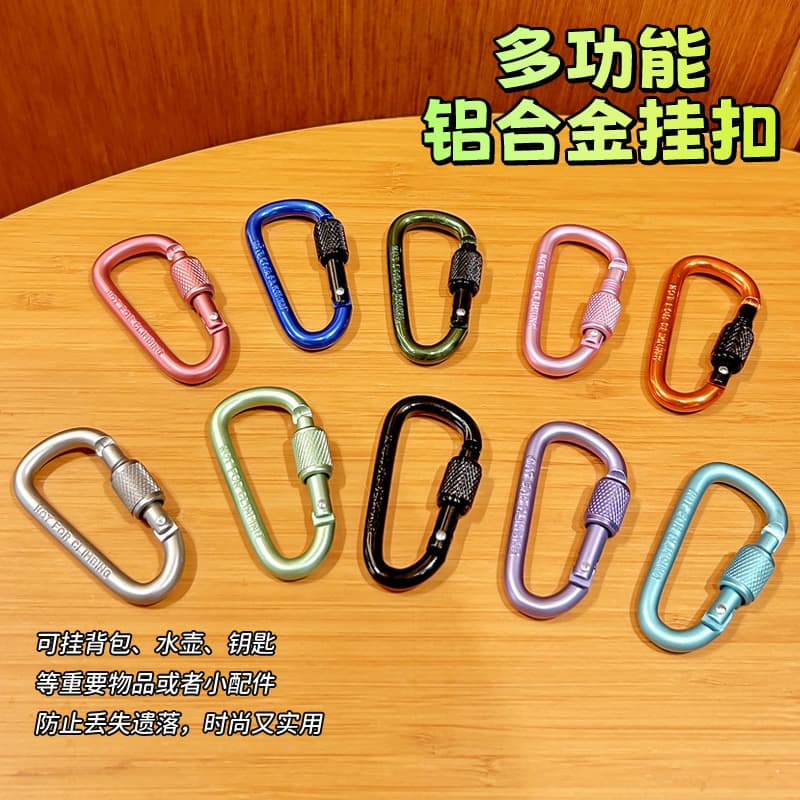 2025 Creative Aluminum Alloy Multifunctional D Buckle Keychain with Lock Men's Mountaineering Spring Buckle Hook Key Chain