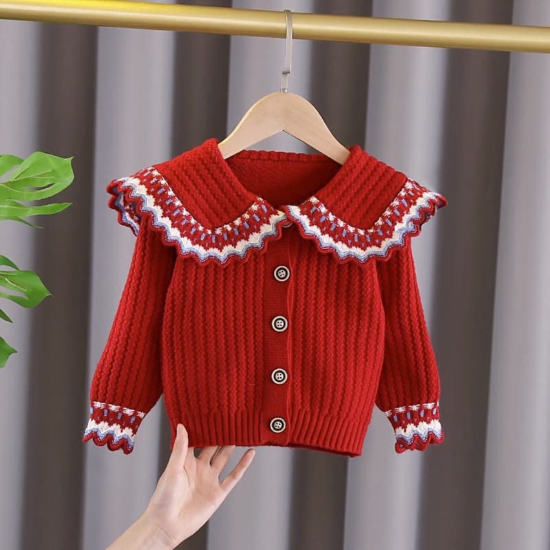 Girls Knitted Cardigan Toddler Coat Stylish Spring Autumn New Red New Year Sweater Baby Spring Wear