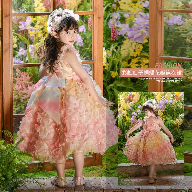 Girls' Formal Dress Flower Girl Wedding Birthday Party Princess Dress Children's High-End Host Piano Performance Costume