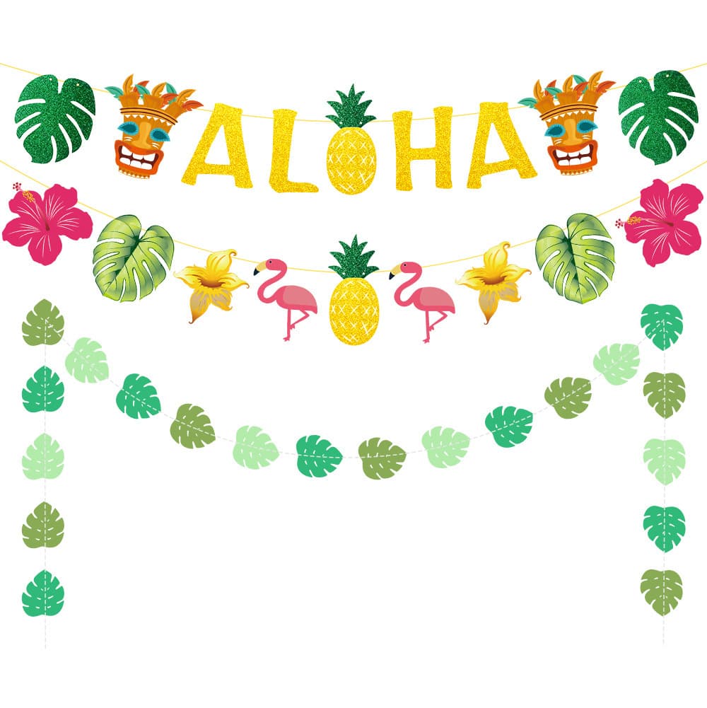 Amazon Hawaii Birthday Decoration ALOHA Banner Flamingo Leaf Garland Tropical Leaf Hanging Decor