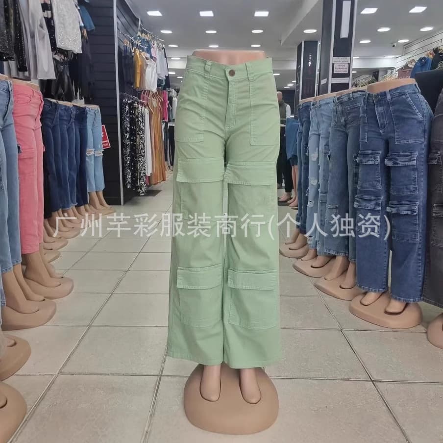 Cargo pants 2025 new women's work jeans large size slimming loose versatile wide leg trousers