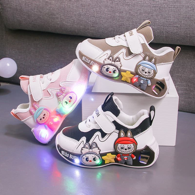 Girls Cartoon Walking Sneakers 2025 Spring Autumn Korean Style Children Leather Student Running Shoes Boys Casual Shoes