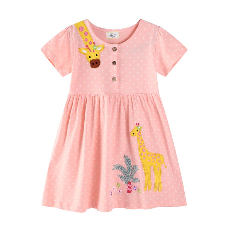 Cross-Border Girls' Skirt Summer New European and American Children's Round Neck Short Sleeve Cute Little Girl Princess Dress European and American Style