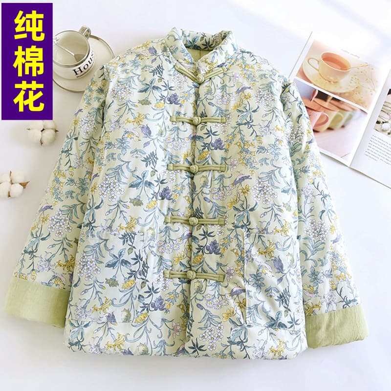 62 autumn and winter women's pure handmade cotton jacket, thickened warm cotton coat, mom-style Chinese frog button, drop shipping.