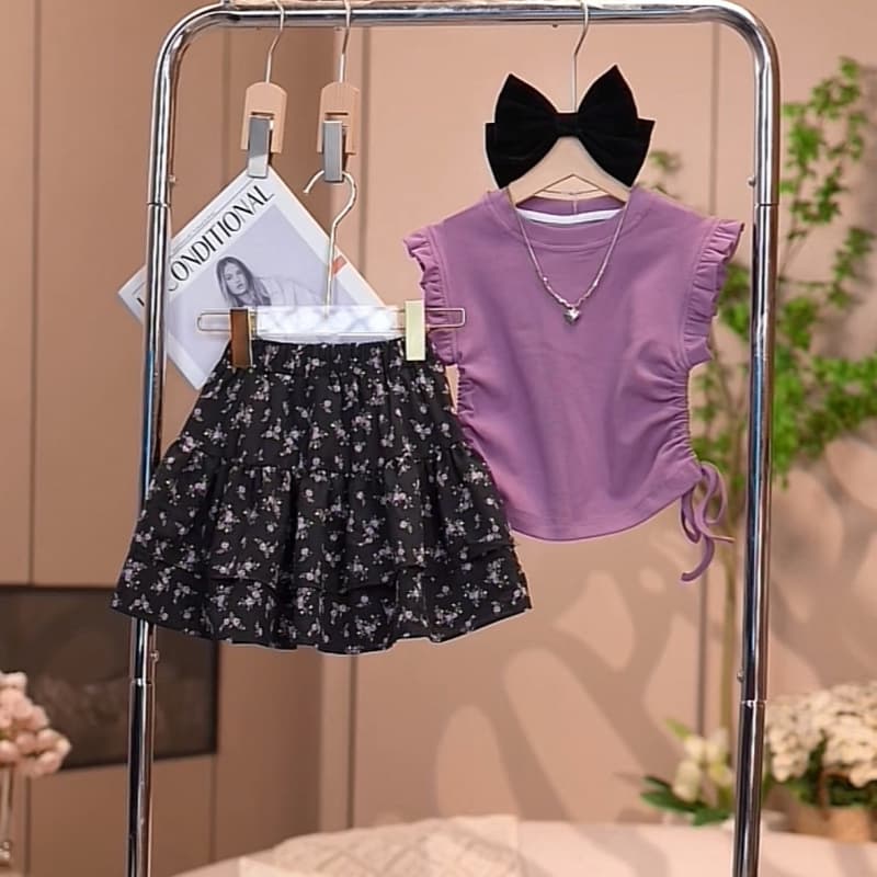 2024 New trendy two-piece summer set for little girls, lightweight skirt and pants outfit