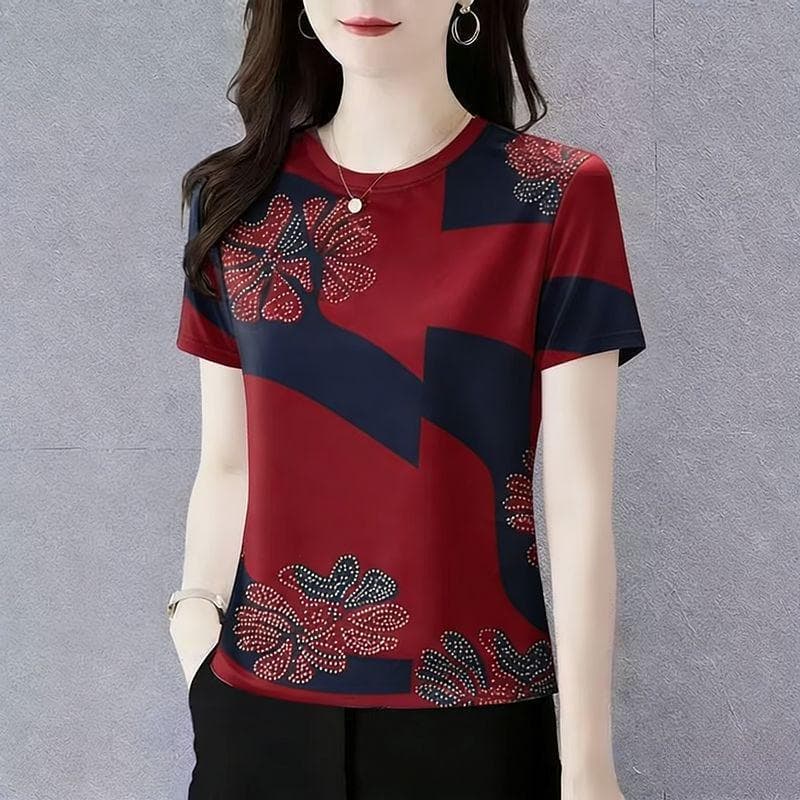 New Summer Loose-Fit Short-Sleeve T-Shirt for Women, Moms, and Seniors, Thin Fabric Top for Amazon Cross-Border Sales