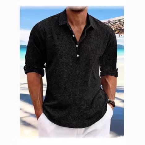 Export Men's Shirt European American Men's Pullover Shirt Solid Color Turn-Down Collar Long Sleeve Casual Shirt