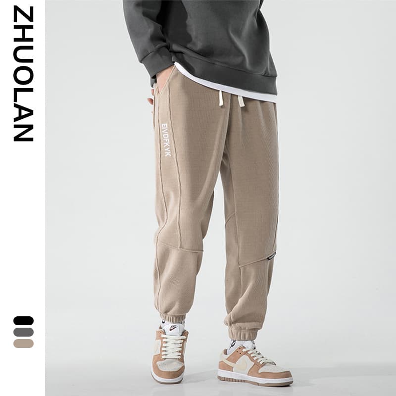 2022 Spring European Cotton Fleece Plus Size Casual Pants for Men, Loose Fit, Heavyweight, Nine-Point Pants, Trendy Jogger Pants for Youth