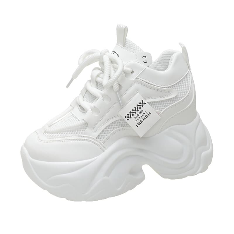 Thick-soled Dad Sneakers for Women 2024 Spring New Arrival Height-increasing Casual Shoes Versatile Solid Color Platform Sports Shoes Women's Trend