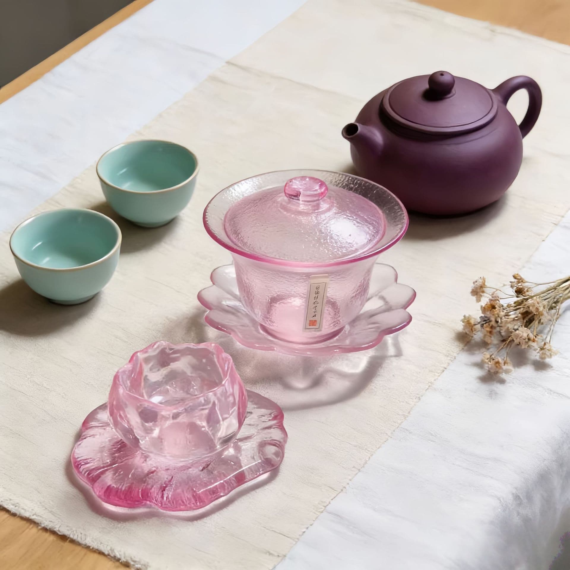 Pink Kung Fu Tea Set Premium Household Three-Talent Gaiwan Gongdao Cup Set Office Tea Tasting Cup Teabowl Single Cup
