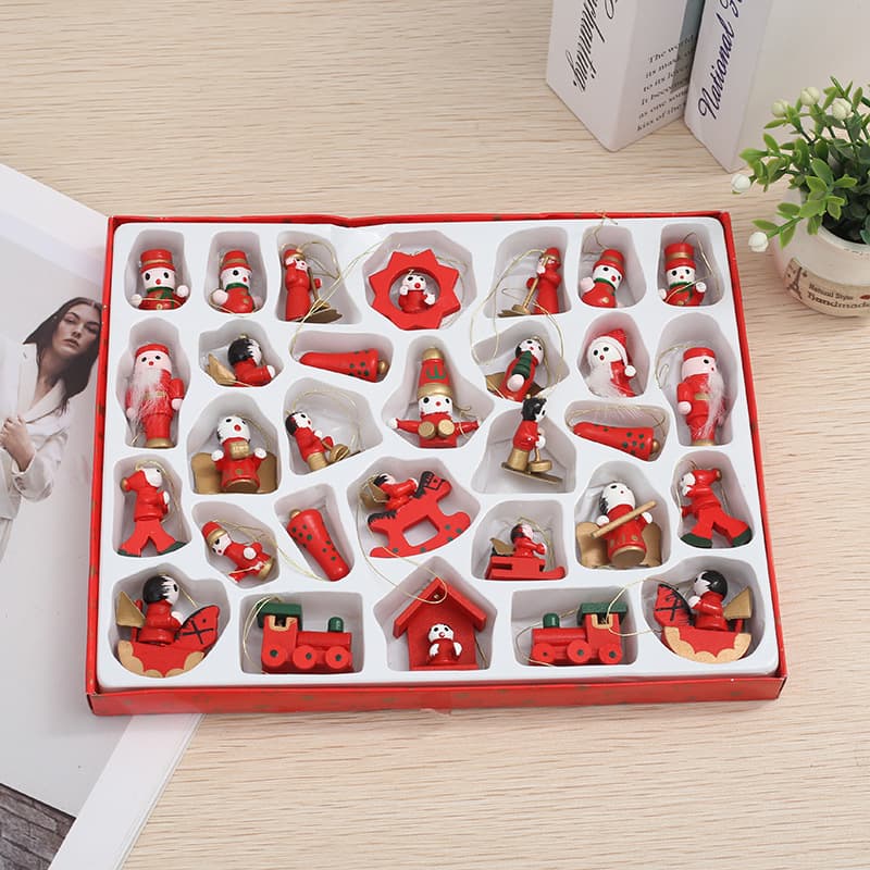 Christmas Tree Decorations Cartoon Wooden Hanging Ornaments Santa Claus Dolls Colored Box Gifts Christmas Holiday Decor