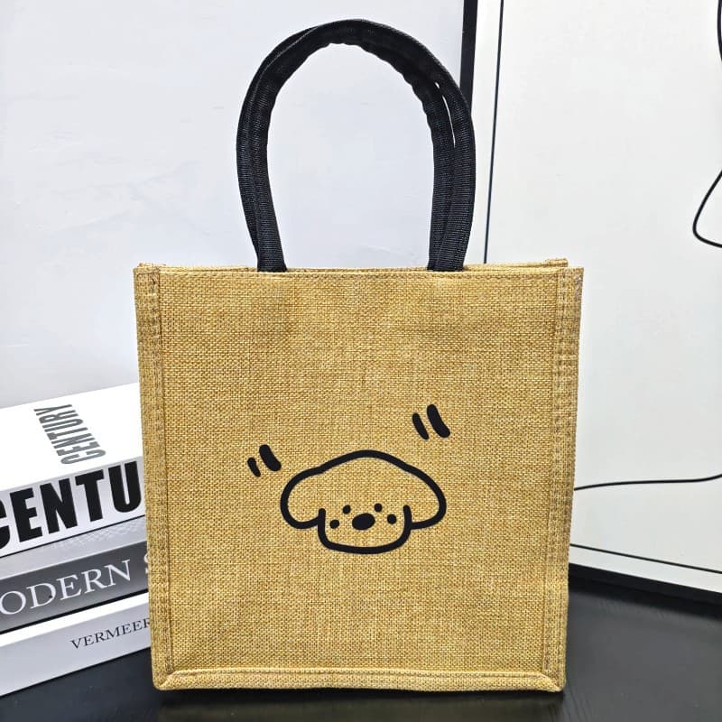 Cross-border Retro Tote Bag Natural Hemp Fabric Simple Shopping Bag Flax Yellow Hemp Handbag Gift with Zipper