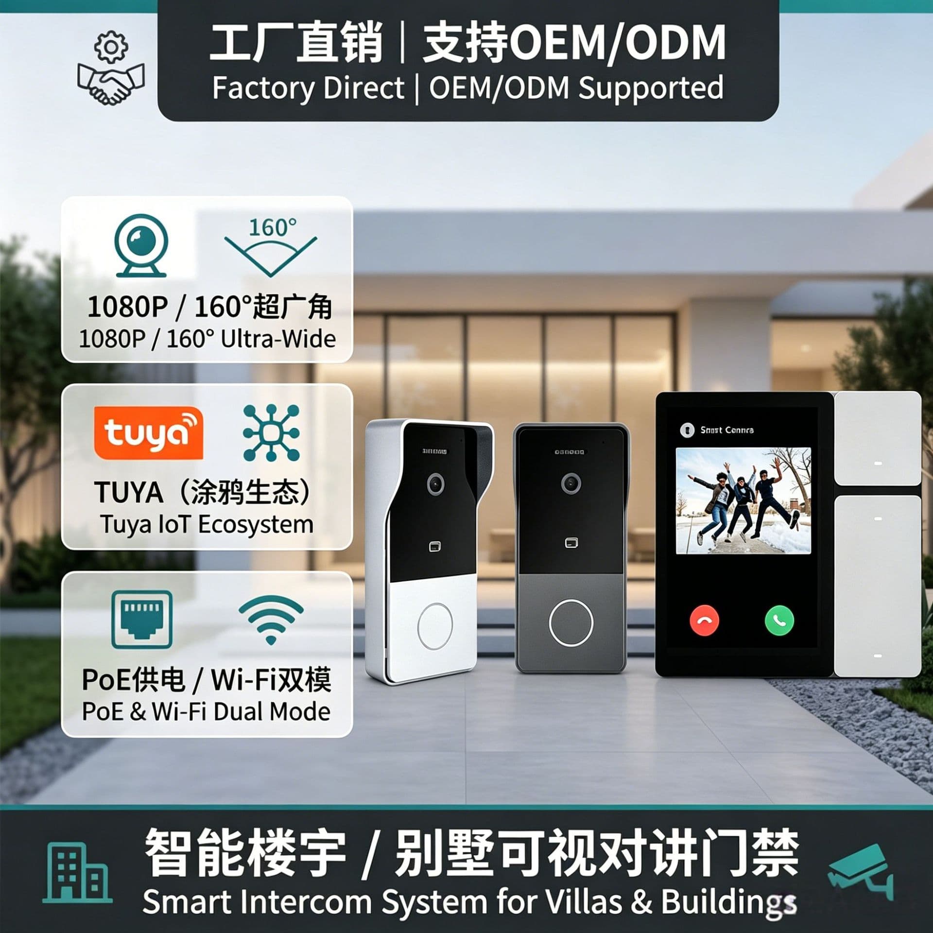 Villa Video Door Phone Intercom System Smart Control Screen Combo Kit Home Wireless WiFi Video Doorbell
