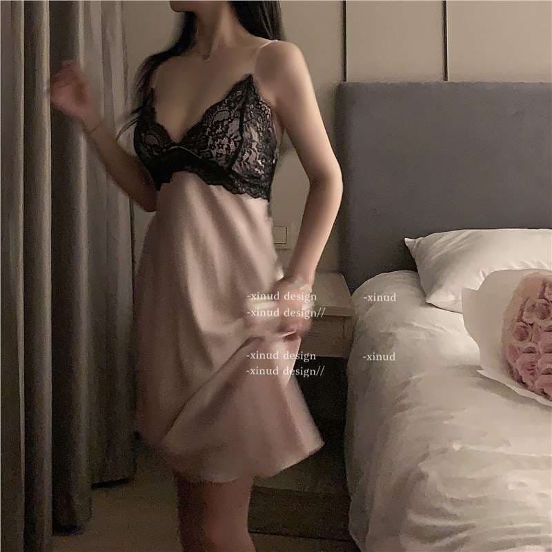 Sexy Lingerie Pink Heart Affair* Thin Lace Open Back Gentle Slip Nightgown Sexy Sleepwear Home Plus Size Cute Woman