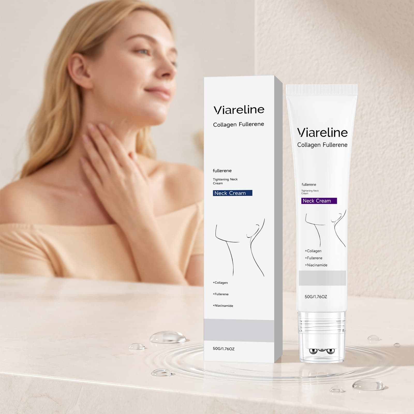 VIARELINE Collagen Moisturizing Neck Cream, daily care for soft and smooth neck skin.