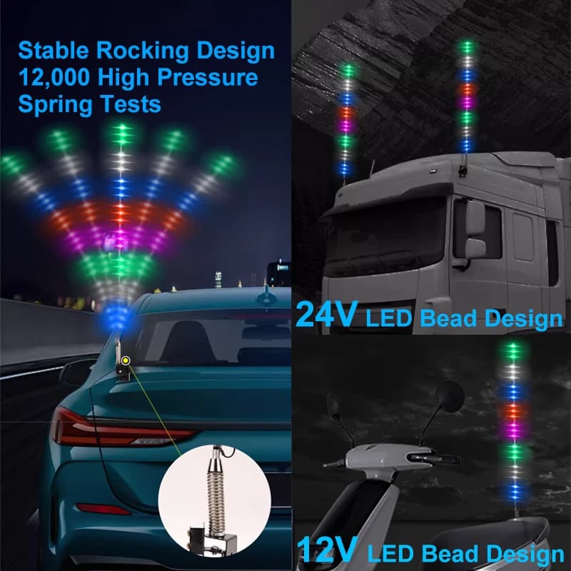 Universal 12-24V Car Truck Antenna LED Light Decoration Colorful Flowing Strobe Pioneer Light Running Horse