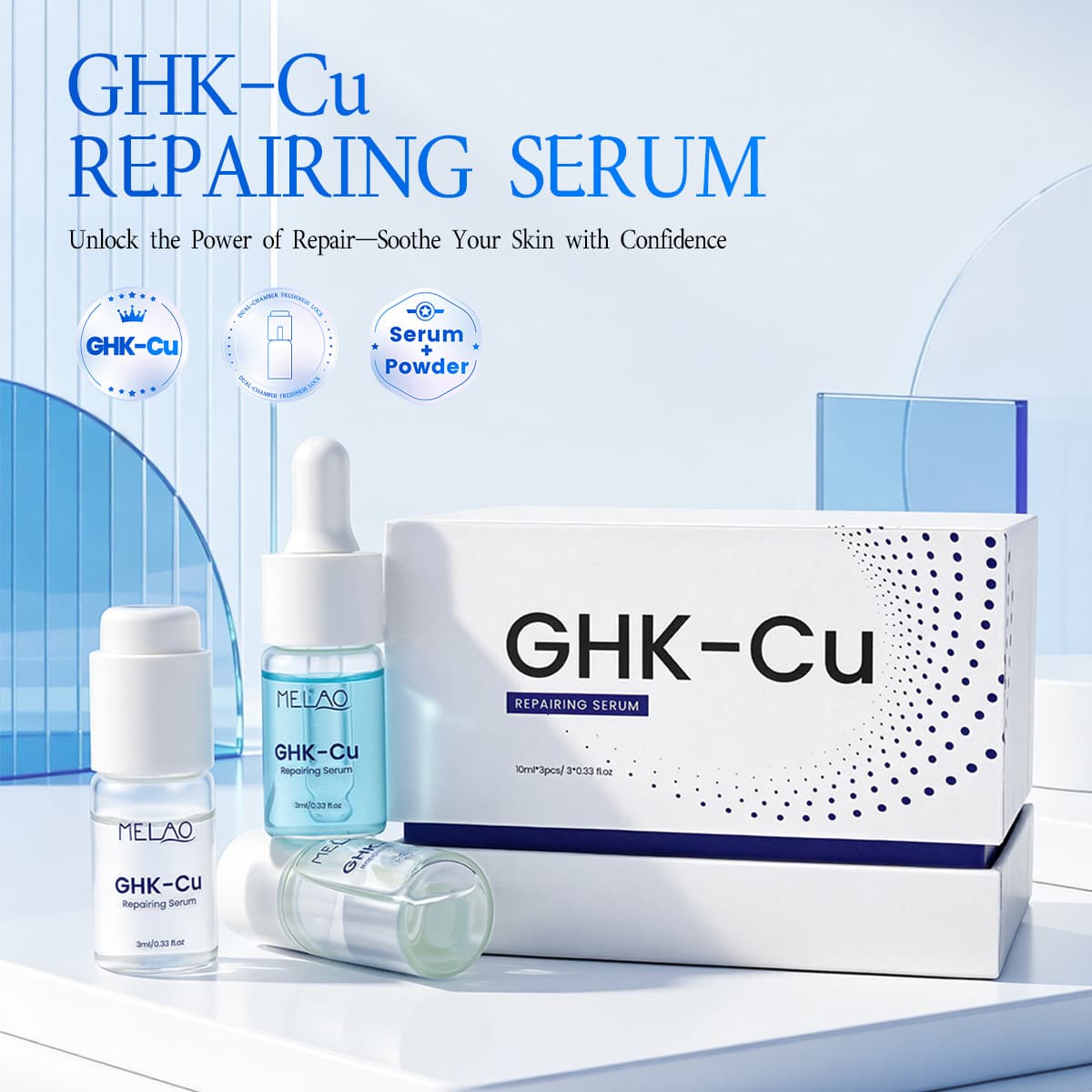 10ml*3pcs GHK-Cu Repair Serum (Dual-Chamber Essence) Gift Set, Firming, Brightening, Moisturizing Skincare Box