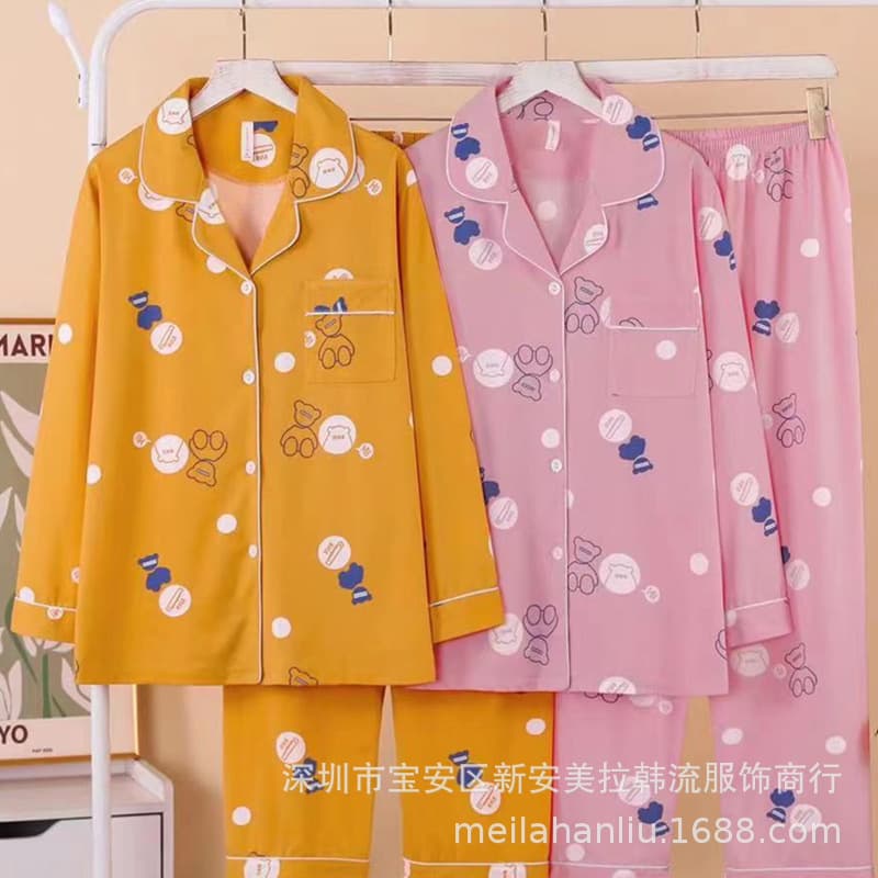 Women's Cartoon Long-Sleeve Cotton-Like Pajama Set, Fresh Open-Front Casual Summer Thin Homewear, 5XL