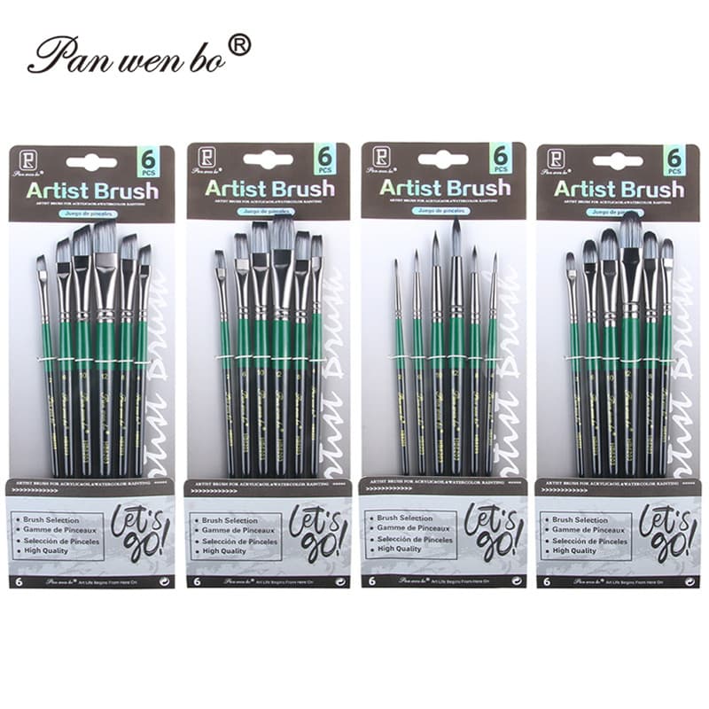 Pan Wenbo new 6 PCs diy paint pen Art brush UV finish paint wooden brush nylon hair wholesale