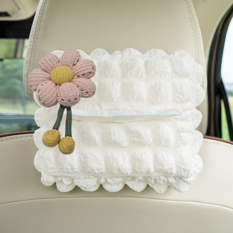 Puff Car Tissue Box for Armrest Box Sun Visor Seat Hanging Tissue Holder Cute Car Tissue Box