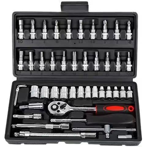 46-Piece Automotive Socket Set, Multi-functional Ratchet Wrench Kit for Car Repair and Home Use