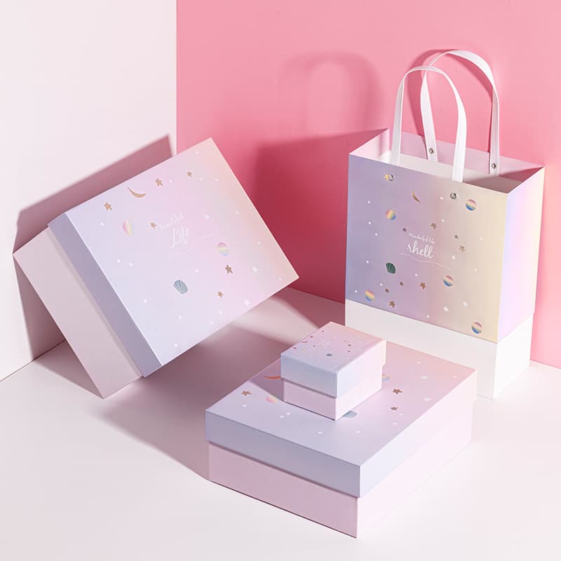 Heaven and Earth Cover Gift Box Star Moon Cyber Celebrity Valentine's Day Gift Box Packaging Box Pink Gradient Wedding Accompanying Gift Box