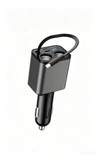 Dual Cigarette Lighter Socket 1-to-2 Car Charger with Digital Display Super Fast Charging Huawei TYPE-C Cable Car Phone Charger