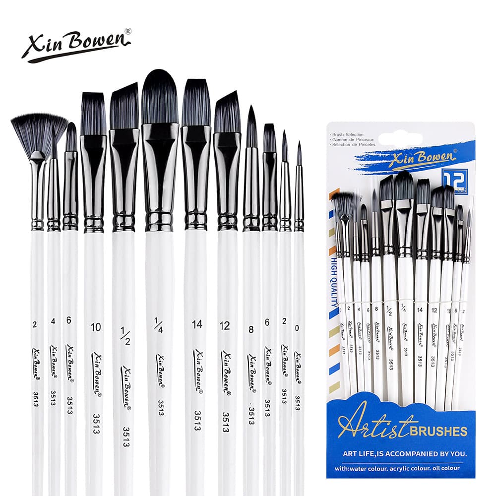 Cross-border Complete Set Nylon Hair Paint Brushes Watercolor Acrylic Brush 12-Piece Set Art Supplies Brush Wholesale
