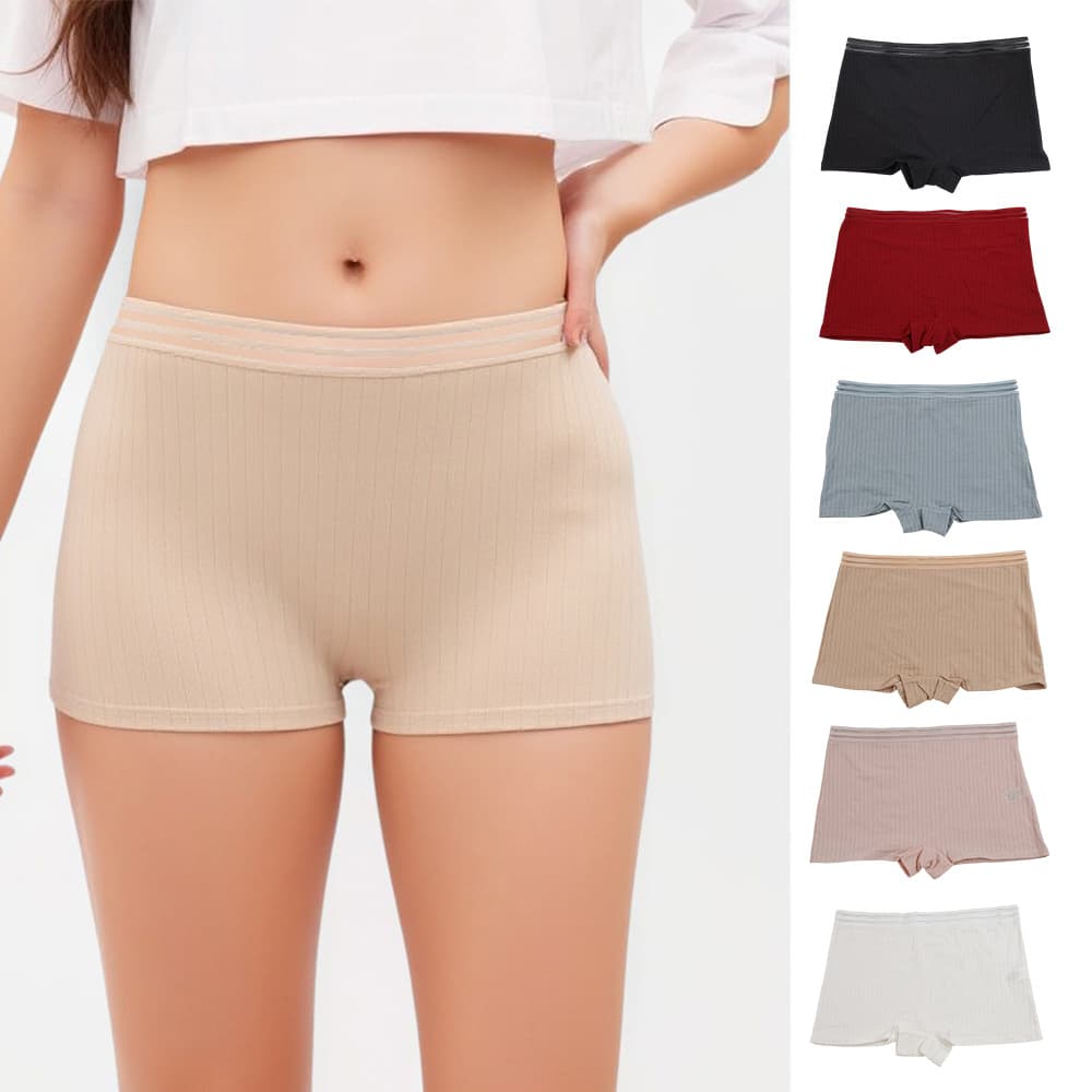 Women's Cotton Boxer Briefs 40s Needle-Out Cotton Boxer Briefs Ribbed Knit Solid Color Mid-Waist Panties Safety Shorts