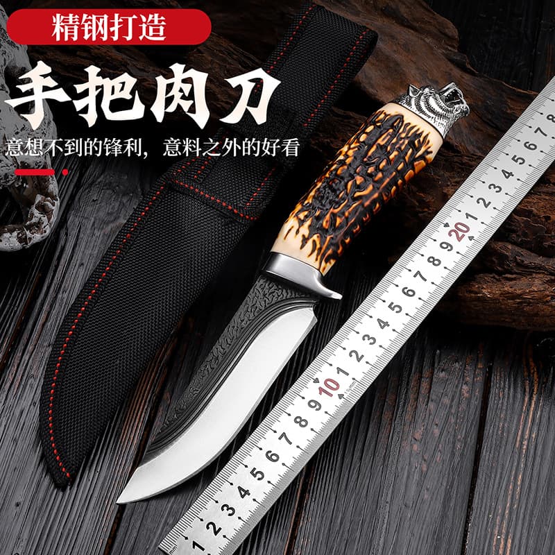 Outdoor handle meat small straight knife Mongolian meat eating portable knife high hardness tactical hunting knife cross-border knife new style