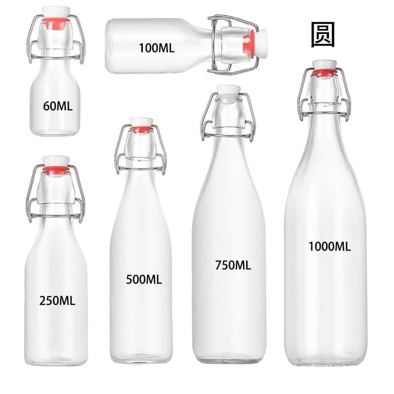 Transparent Lock Glass Enzyme Bottle Snap-on Juice Beverage Bottle Home-brewed Fruit Wine Bottle Cross-Border Glass Bottle Spot
