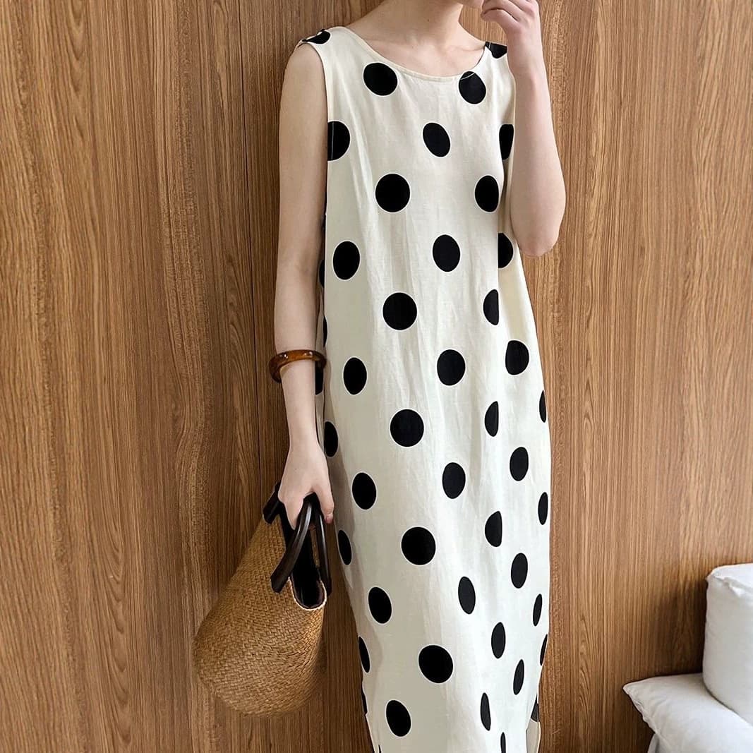 Polka Dot Dress Summer Dress New Temperament Retro Sleeveless A-Line Long Skirt Loose and Slim Vest Strap Skirt for Women