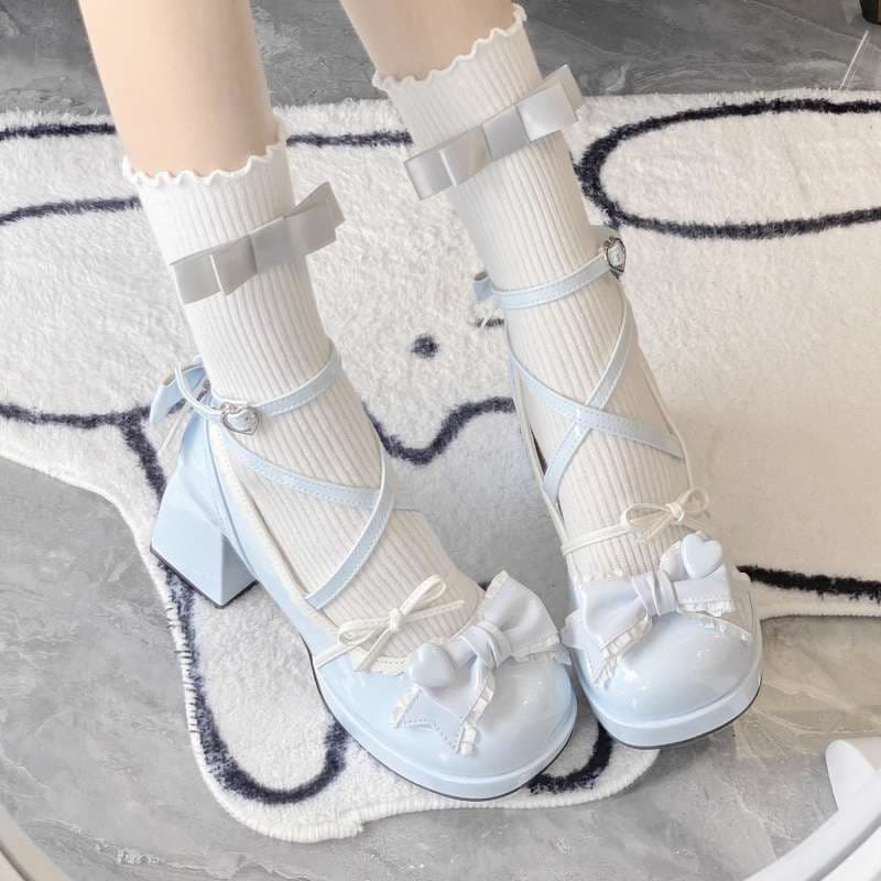 Soft and cute Lolita Mary Jane platform chunky heel high heels with straps - adorable and sweet Lolita shoes for young girls
