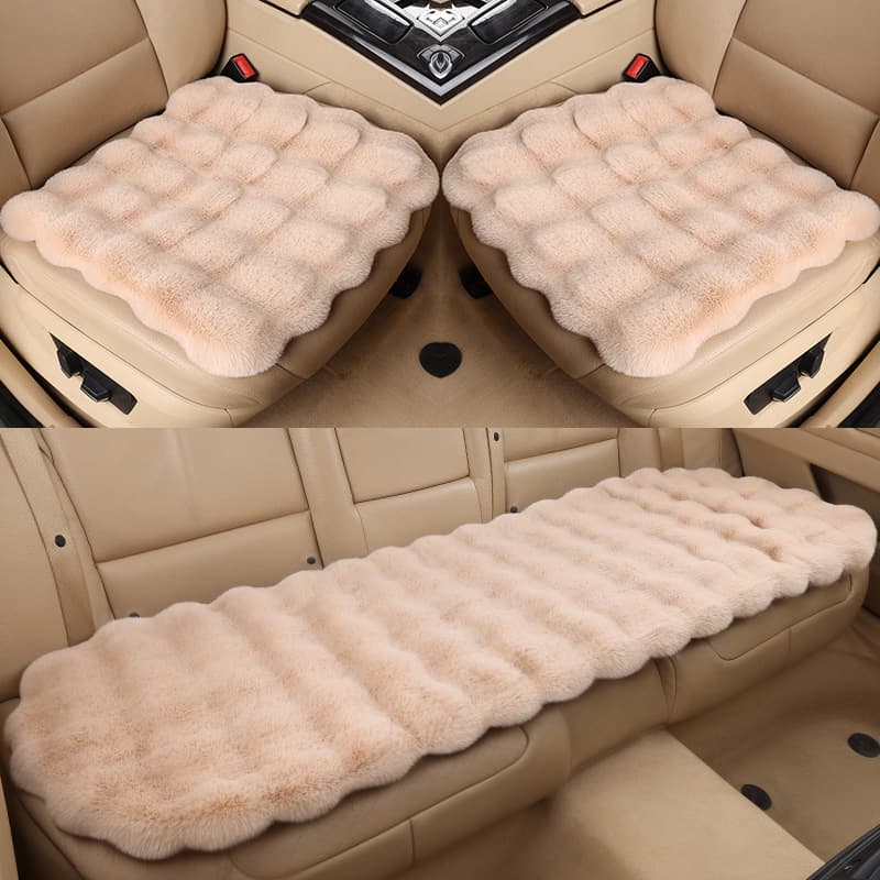 New winter car seat cushion, plush bubble thickened, warm, rabbit fur, non-slip, universal three-piece set.