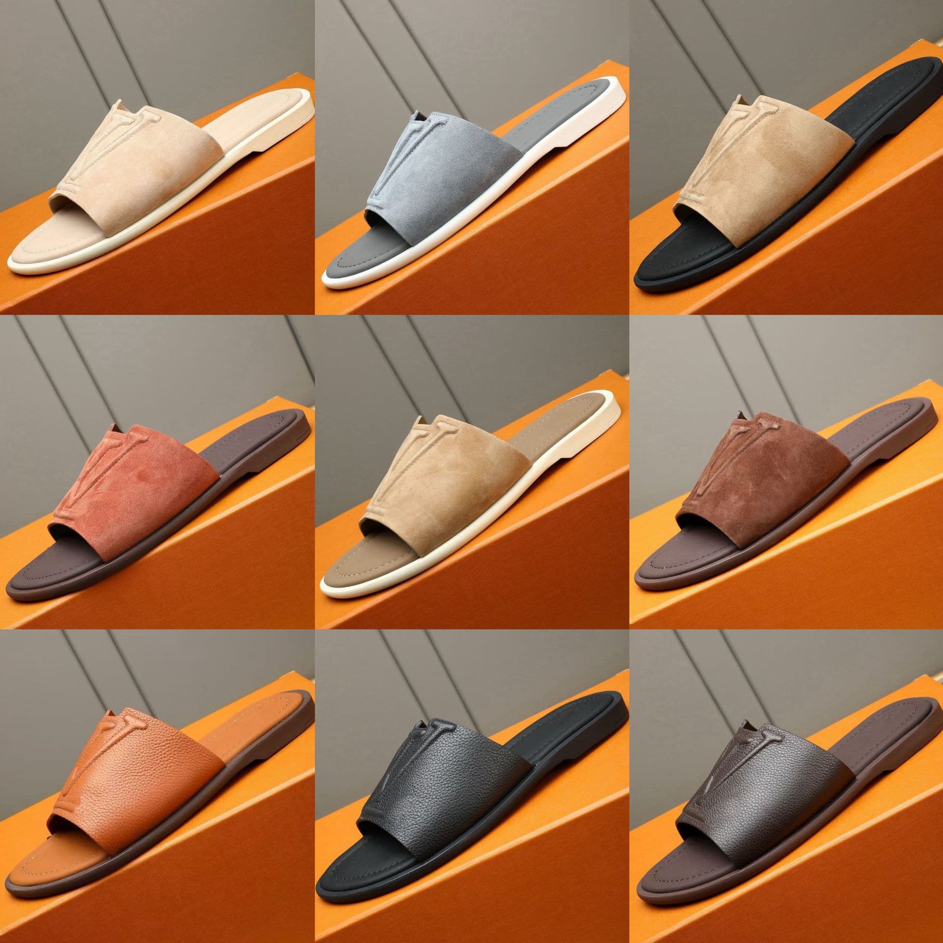 Cross-border procurement grade genuine leather soft sole men's slippers, high-end luxury daily casual flip-flops, non-slip outsole beach shoes for men