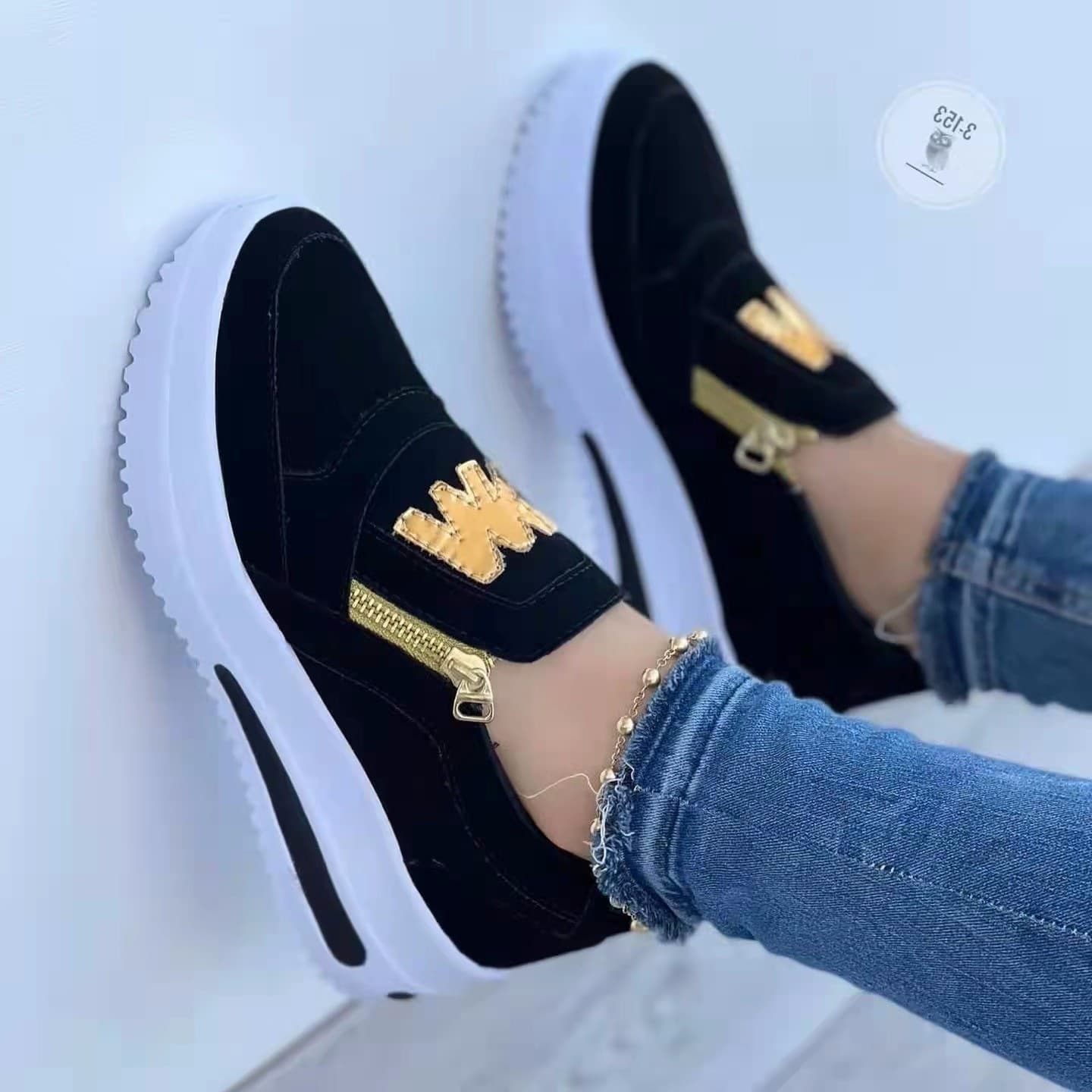 Women's Casual Sneakers Spring Autumn New Arrival Export Flat Platform Side Zipper Color Block Sports Shoes