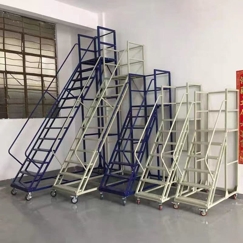 Warehouse Supermarket Movable Trolley Ladder with Wheels Platform Household Ladder