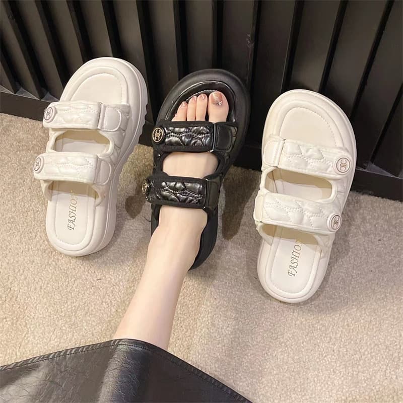 Drop Shipping Thick Sole Height-Increasing Slippers for Women, 2025 Summer New Style, Velcro Beach Sandals, Visually Slimming Feet, Fairy Style