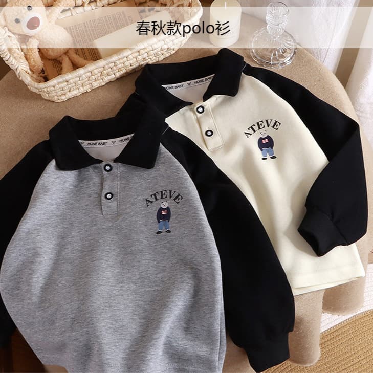 New polo shirt/sweatshirt for spring and autumn 2025, children's collared long-sleeved base layer shirt for medium and large children, patchwork shirt