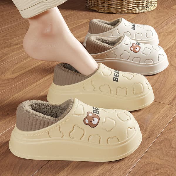Women's Waterproof Cotton Slippers, Autumn and Winter Indoor Home Use, 2025 New Postpartum Fleece-Lined, Heel-Covering Cotton Shoes for Women, Winter Fleece-Lined